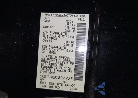 2023 Nissan Rogue Sv Intelligent Awd from USA, damaged, VIN 5N1BT3BB8PC822775